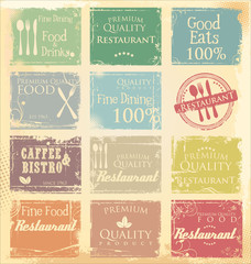 Vintage retro restaurant labels in pastel colors