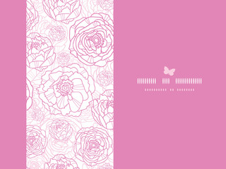Vector pink line art flowers elegant horizontal card seamless