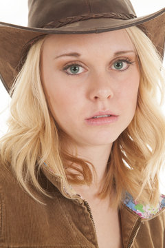 blond cowgirl serious look