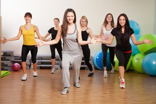 Group training in a gym of a fitness center