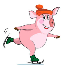 Pig on skates. Figure skater