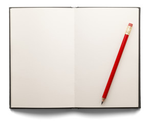 Blank Open Book and Pencil