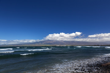 Waihee Beach Park;  Pu'u Haleakala volcano in the  background