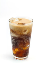 Cola glass with ice isolated on white background