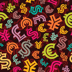 Currency signs. Seamless pattern background.