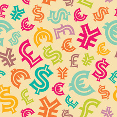 Currency signs. Seamless pattern background.