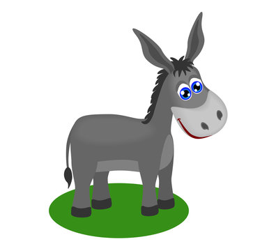 Funny drawing of cute donkey, vector illustration