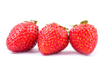 three strawberry on white