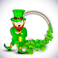 Saint Patrick's Day concept with happy leprechaun on shamrocks l