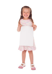 winks girl with blank sheet paper