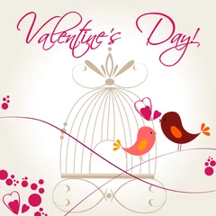 Wall murals Birds in cages Cute birds in love illustration
