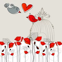Fotobehang Vogels in kooien Schattige vogels in liefde illustratie