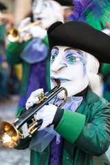 Group of medieval masks at Fasnacht Festival Basel, Switzerland