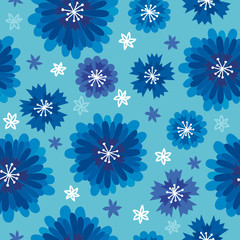 Seamless pattern with blue flowers and cornflowers