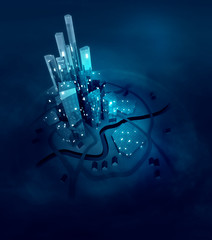 Shining futuristic modern city lights at night