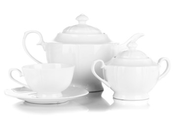 Beautiful white dinner service isolated on white