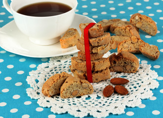 Aromatic cookies cantuccini and cup of coffee