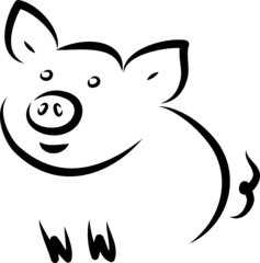 Fröhliches Schwein, Glücksschwein, Fleisch aus artgerechter Tierhaltung, Silhouette - Bio Fleisch - Logo, Symbol des Glücks, Jahr des Schweines, Astrologie, Tattoo