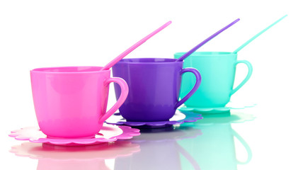 Children's plastic tableware isolated on  white
