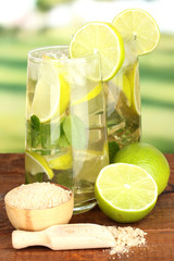 Glasses of cocktail with lime and mint