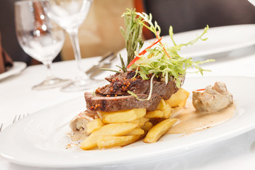 Beef steak with fried mushroom