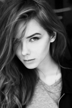 portrait of a beautiful girl closeup. black and white photo