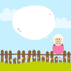 Sheep On Fence In Pink Eggshell Speech Bubble