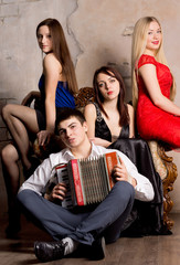 Sexy girls and a guy