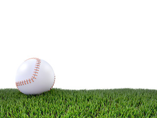 3d Baseball on green grass side view