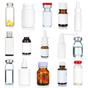 image of various medicinal packings bottles isolated