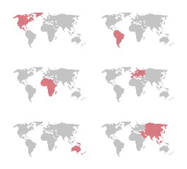 Fototapeta na wymiar Poszczególne mapy kontynentów