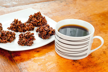 Oatmeal chocolate cookies and coffee