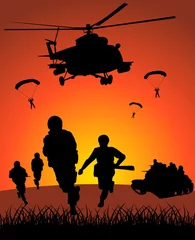 Foto auf Acrylglas Militär Militäraktion gegen den Sonnenuntergang