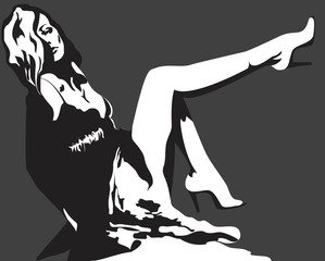 Vector silhouette of a sexual girl in black and white