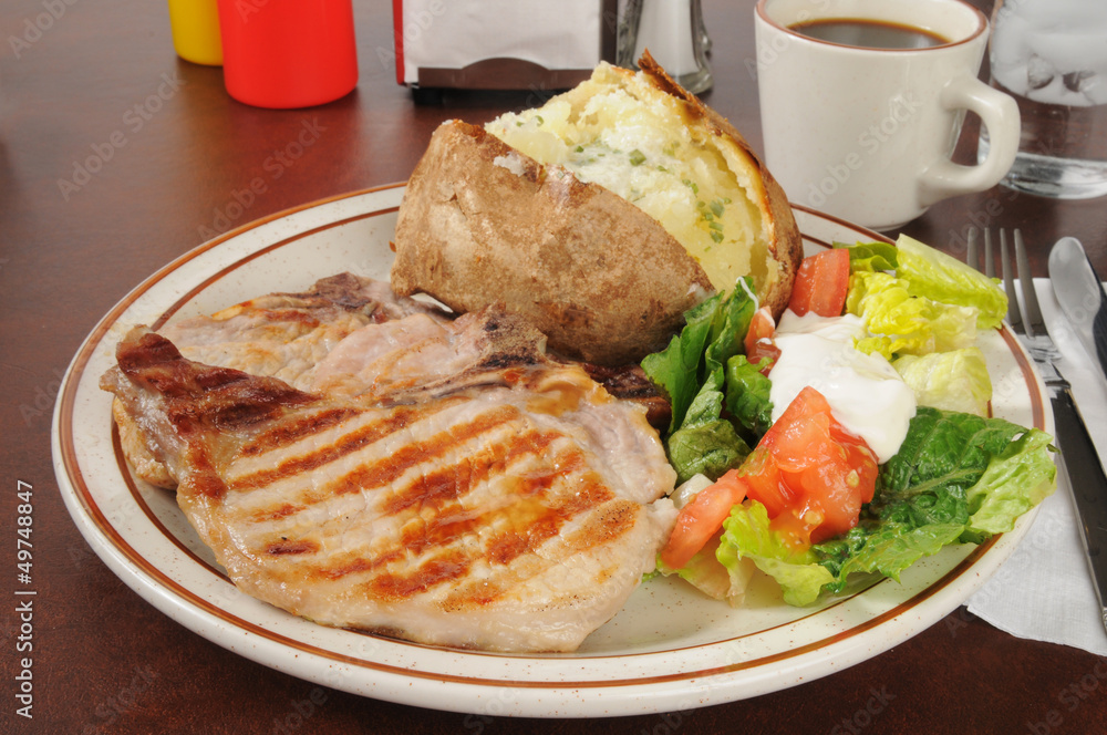 Canvas Prints grilled pork chops with a baked potato