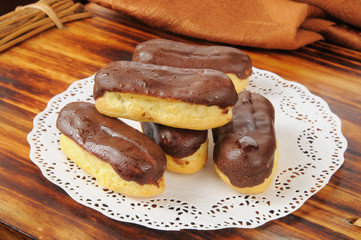 Eclairs with chocolate icing
