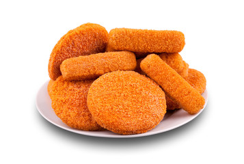 Fish fingers and fishcake burgers on a plate