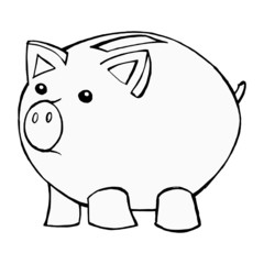 hand drawn, cartoon, vector illustration of piggy bank