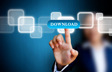 hand of business women pushing a button on a touch screen interf