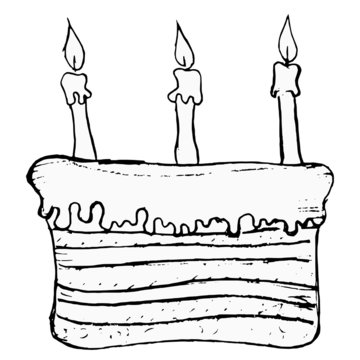 hand drawn, vector, cartoon image of birthday cake