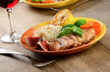 Fried chicken breast with rice