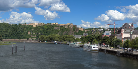 View on German Corner and Ehrenbreitstein Fortress in Koblenz