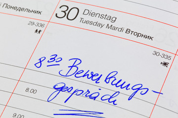 Eintrag im Kalender: Bewerbungsgespr&auml;ch