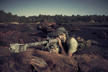 Fototapeta premium Soldier on battle field