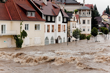 Hochwasser und Überflutung in Steyr, Österreich