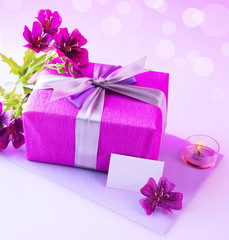 Gift box with pink flowers