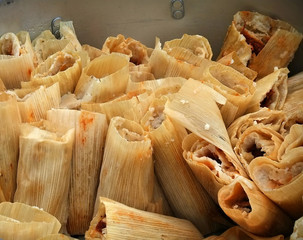Big batch of tamales in a pot