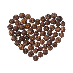 Black pepper heart isolated on white background