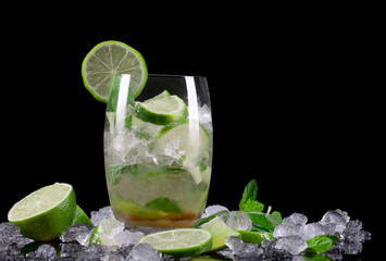 Mojito cocktail on black background