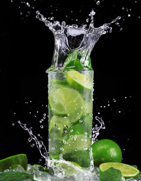 Mojito cocktail on black background